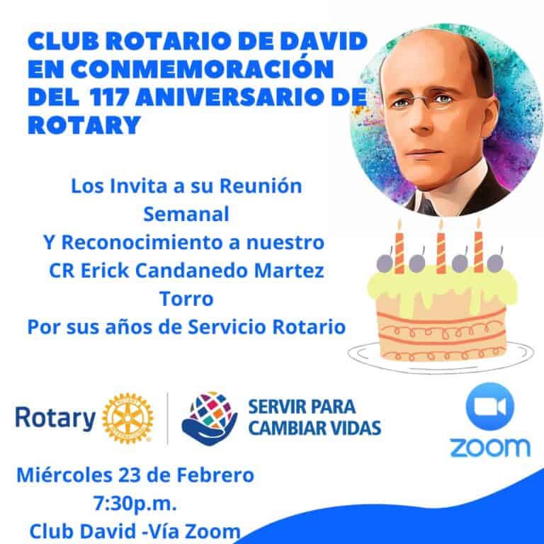 Invitación a reunión conmemorativa del 117 aniversario de Rotary International